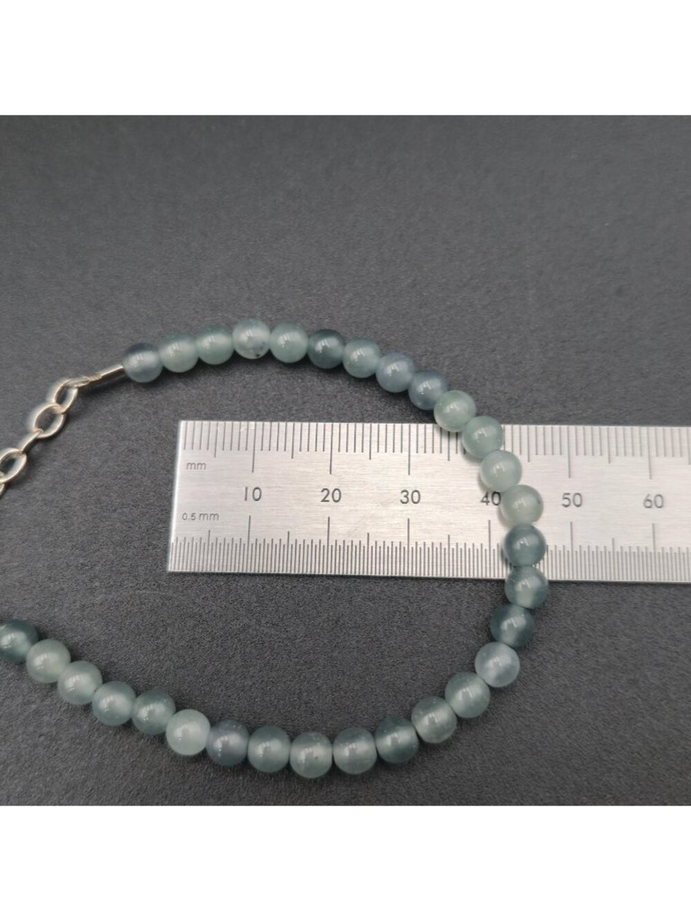 7 Inch Sterling Silver Natural Round Moss Agate Stone Bracelet B1442 - Picture 6 of 7
